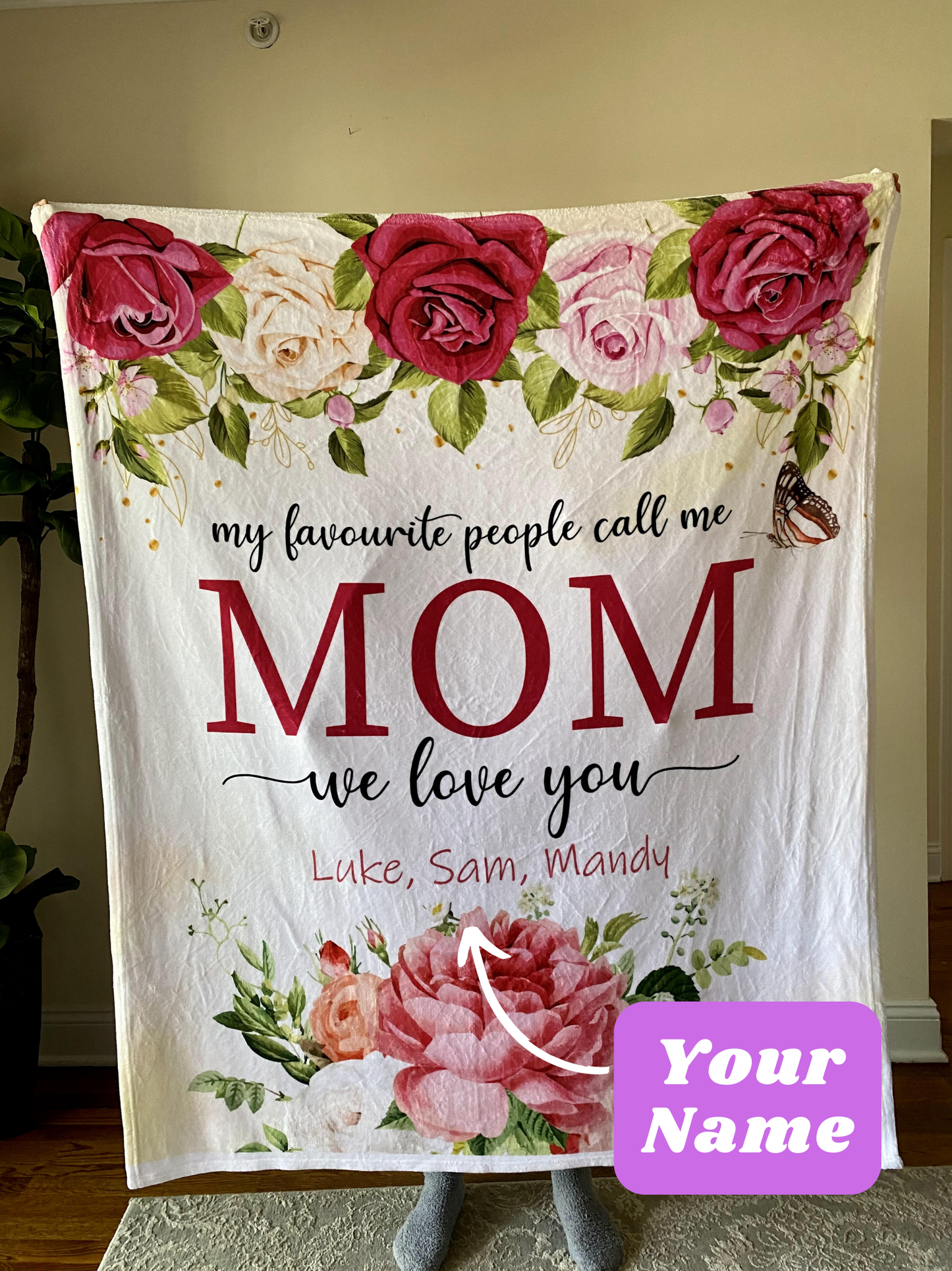 Rose Custom Text Fleece Blanket
