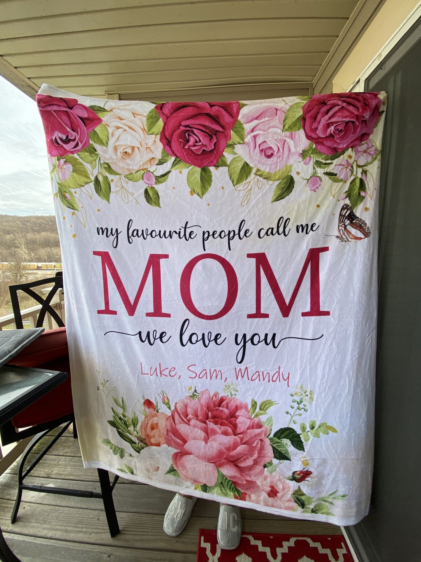 Rose Custom Text Fleece Blanket