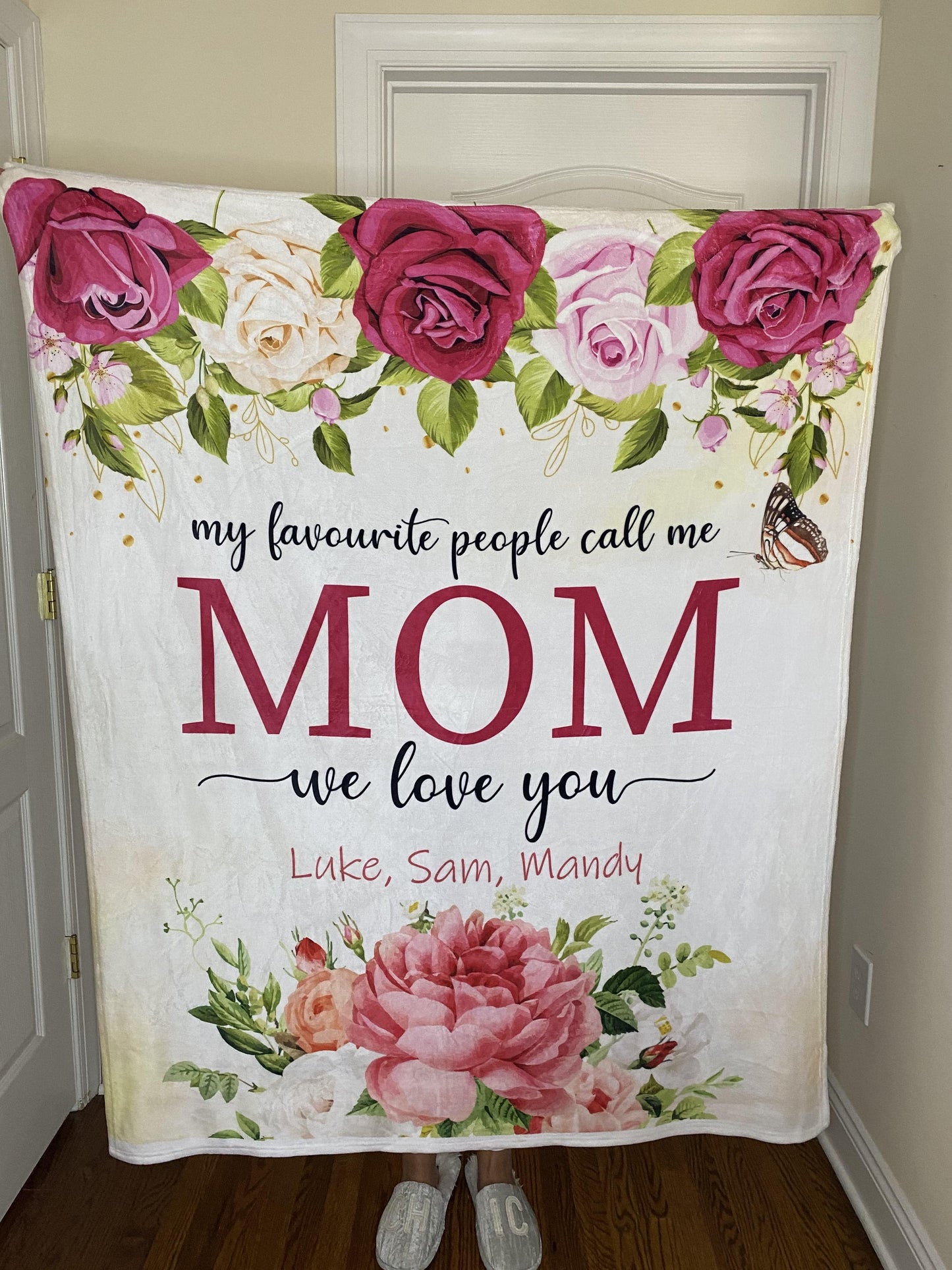 Rose Custom Text Fleece Blanket